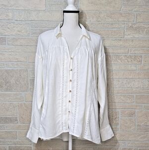 NWT ZARA Poet Wooden Button Shirt Ladder Lace Raime Lyocell White Cottagecore
